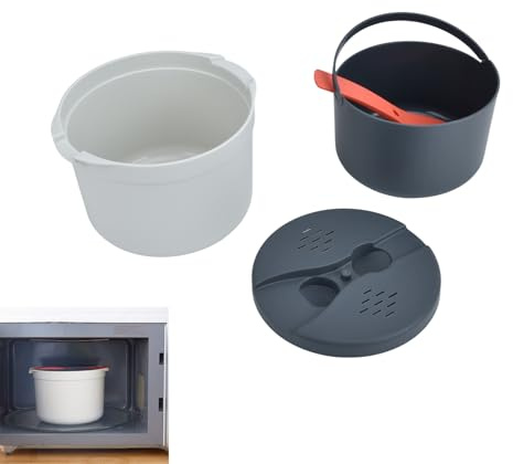 Juego de Olla Arrocera para Microondas de 2L, Material PP de Calidad Alimentaria, Colador de Tapa de Cuchara de Arroz, Olla Humeante para Todos los Tamaños de Microondas (ORANGE)