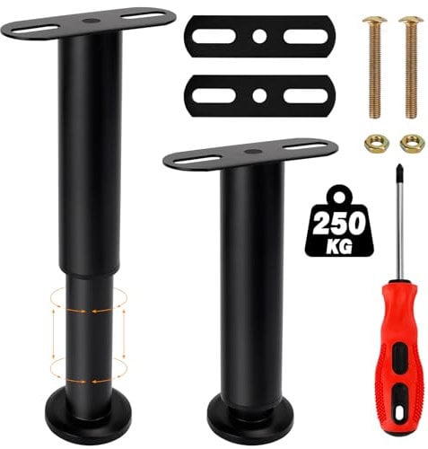Dadabig Patas de Soporte de Cama, Patas de Metal Ajustables, Patas de Soporte para Muebles, Patas para Camas Regulables en Altura 18-30cm, con Tornillos y Destornillador, Negro