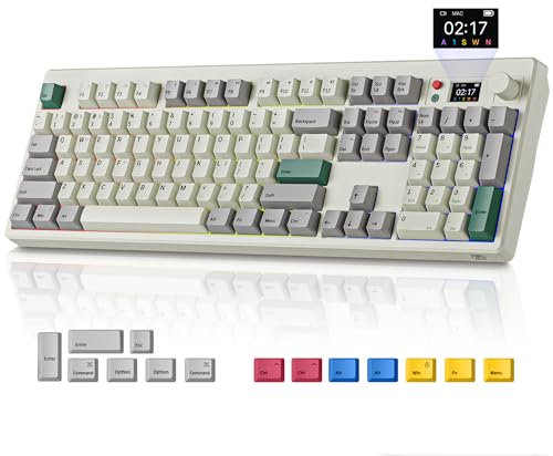 BOYI K104Pro Retro Mechanical Keyboard with Screen&Knob,Gasket Structure BT5.0/2.4G/Type-C Wired RGB HotSwap Linear Lubed Switches,Full Size NKRO Working&Gaming Keyboard for Mac/PC/Android