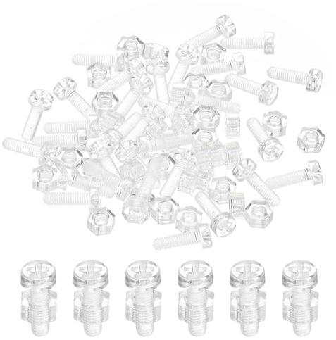 PATIKIL Vis et Écrous M3x10mm Écrous Hexagonaux en Acrylique Transparent, 50 Ensembles Plastique PC Boulons à Tête Ronde Phillips pour Accessoires de Machine, Transparent