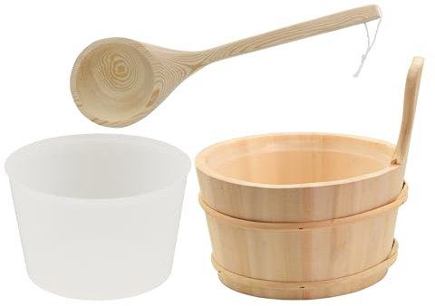HAF® Saunakübel Set Espe 4 Liter mit Einsatz und 40cm Saunakelle aus Kiefernholz | Feuchtigkeitsresistenter Aufgusseimer | Hochwertiges Sauna Zubehör | Qualität: Made in Germany