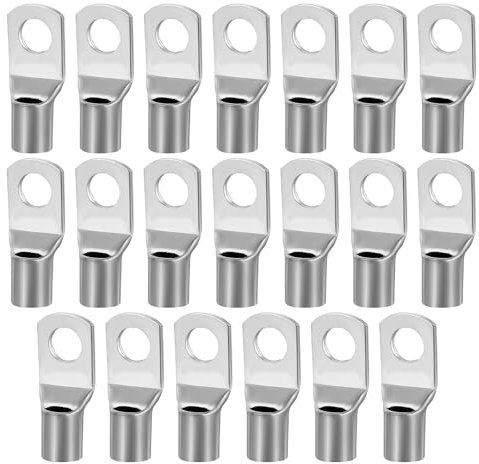 Kabelschuhe Rohrkabelschuhe Set, Rohrkabelschuhe 10 mm², M6 Ringkabelschuhe Set, Kabelschuh, Kabel Verbinder, Kabelschuh Sortiment für Kfz Batteriekabel, für Kfz Auto Motorad Boote, Silber, 20 Stücke