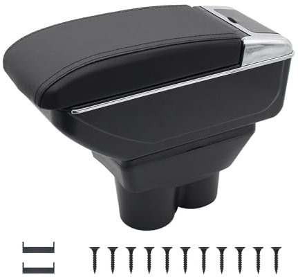 KAERGK Auto Armlehnen für Opel Corsa E 2014-2018 Mittelkonsolen für Kfz Doppelter Stauraum mit Getränkehalter Hintere Utility-Box Einfache Montage (Schwarze Linie)