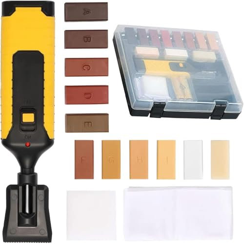 19Pcs Laminate floor repair kit, Wax Heating Gun for laminate Worktop Flooring PVC vinyl floor repair kit wax repair kit for wood 11 Colors Wax Blocks Chips Remover, Laminate Damaged Floor Repair tool