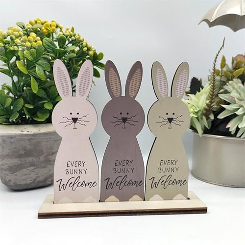 Susan's Choice Osterhase Holz Aufsteller, 3X Frühlingsdeko Osterhase, Osterndeko Rustikale Tischdeko, Osterfigur aus Holz, 15 x 13.5 cm