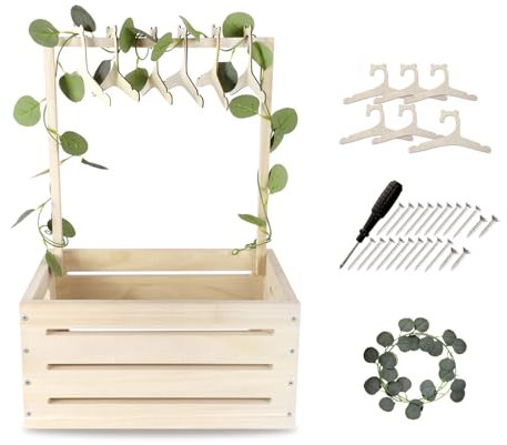 Aitakatta Kleiner Baby-Geschenkkorb aus Holz mit Aufhängern, Baby-Aufbewahrungskorb mit Griff und Girlande, Babyparty-Kistenkorb, Babykorb für frischgebackene Eltern (Geschenkkorb-Natrl-S)