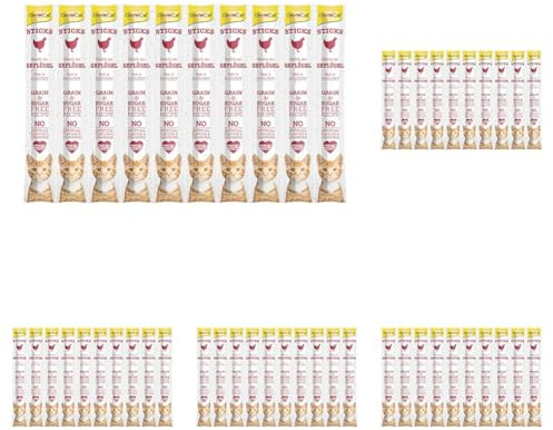 GimCat Sticks Geflügel - Softe Kaustangen mit hohem Fleischanteil und ohne Zuckerzusatz - 1 Multipack (10 Sticks) (Packung mit 5)