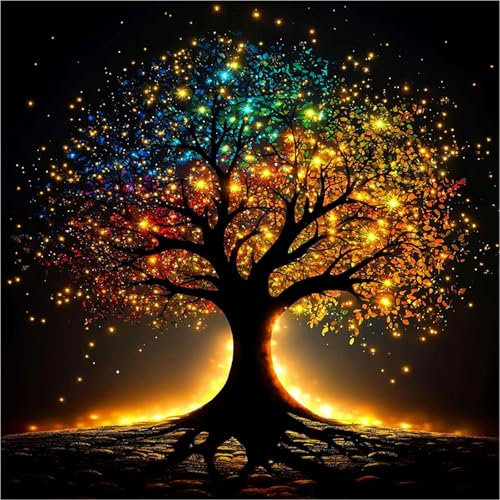 AIRDEA Arbre de Vie Diamond Painting Adulte, Feuilles Arc-en-ciel Peinture Diamant Activité Manuelle Adulte, 5D DIY Diamant Painting pour Décoration Murale Maison 30x30 cm