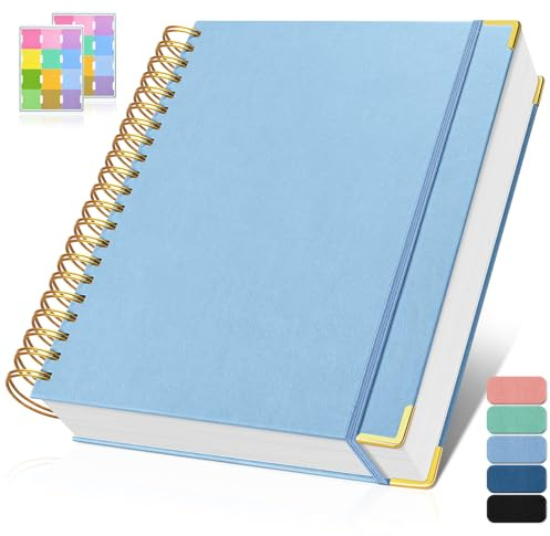 Notizblock A5 Kariert, Spiralblock Notizbuch mit 300 Seiten, 100GSMblock kariert, Hardcover Leder Spiralbindung Notebook für Frauen und Männer,Großes Notizbücher für Arbeit Büro Schule, 14 x 21cm