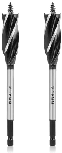 2PCS Brocas Profesionales para Madera 19mm x 165mm, Broca Autoalimentada con Vástago Hexagonal de 1/4 Pulgada, Broca Espiral de Acero al Carbono para Perforaciones Precisas y Rápidas en Madera