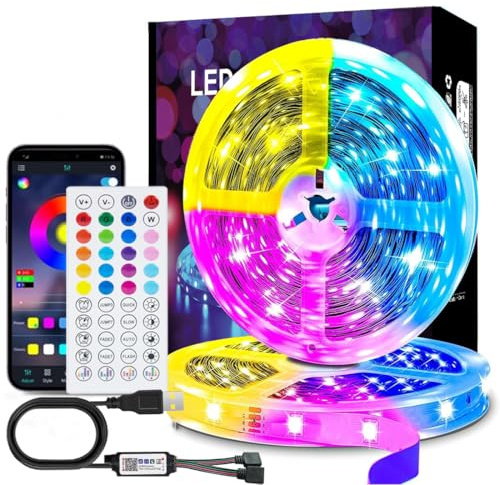 LED Strip 30m(15m×2), RGB LED Streifen Selbstklebend mit Fernbedienung und APP, Musik Sync, Zuschneidbar Farbwechselnd Timer Led Band für Gaming,Party,Zimmer Deko