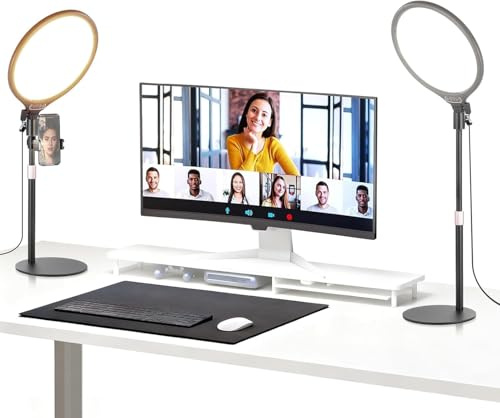 NEEWER BASICS 2 Pack 10.5 Desk Ring Light with Stands/Phone Holders/Timer, 3000-6500K Full Screen 15W LED Panel Lighting for iPhone Recording Streaming Selfie Laptop Webcam Video Conference Zoom, R10