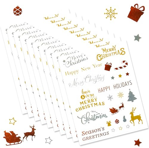 10 Sheets Glitter Merry Christmas Stickers for Christmas Crafts Card Making Xmas Gifts Wrapping Paper Decorations Merry Christmas Stickers Transfer Decals for DIY Scrapbooking Photo Albums Furniture
