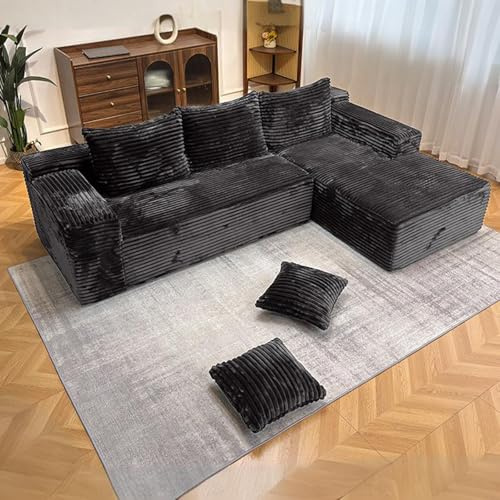 AEVIDKZOP 4 Personen Boneless Sofa Couches, Modulares Sofa Cord Sofa mit Schlaffunktion Cloud Couch Ecksofa, L-Form, Bequem XXL, Relaxsofa für Wohnzimmer (Dunkelgrau)