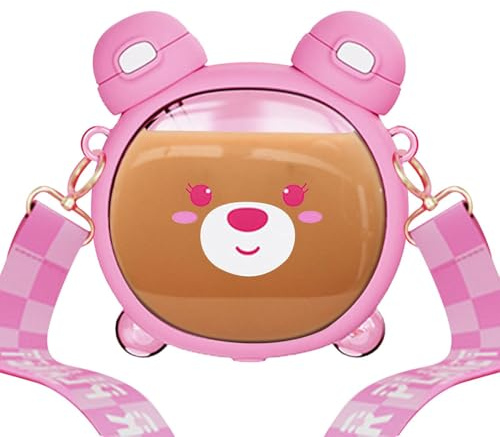 Bear Straw Bottle - 750ml Leak Proof, Travel Mug, Reusable Hydration Container, Adjustable Shoulder Strap | Cute Bear Portable Water Bottle For Women