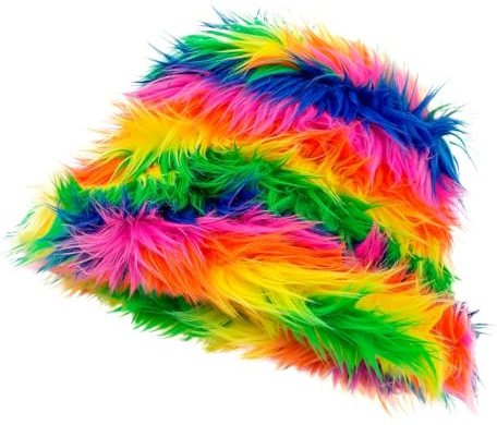 TrendandStylez Plüsch Hut Fischerhut – Flauschiger Fellhut für Damen & Herren, ideales Kostüm Zubehör für Festival, Rave, 90er Party & Fasching, Warme Winter Mütze in vielen Farben