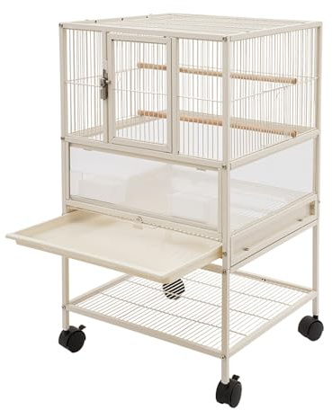 Großer Vogelkäfig Vogelhaus 48,5 x 46 x 83cm rollbarer Vogelvoliere Papagei Käfig mit 2 Fressnäpfe für Sittiche, Lorikeets, Basilisken