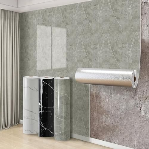 Swehooirt Self Adhesive Thermal Wallpaper 2.3mm Thick Grey Marble Vinyl Peel and Stick Wallpaper for Bad Cold Walls Insulating Wall Covering Roll Waterproof Damp Proof Kitchen Bathroom