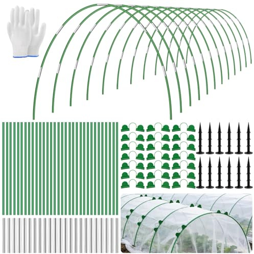 181Pcs Garden Hoops, DIY Greenhouse Hoops for Raised Bed, Garden Planting Hoop, Greenhouse Support Hoop and Greenhouse Poles, Vegetable Netting Frame