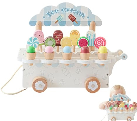 Eisladen Spielzeug - Hölzerne Theke | Eisladen Zum Spielen | für Supermarkt Restaurant Küche Picknick Geburtstag Mädchen 3-6 Jahre