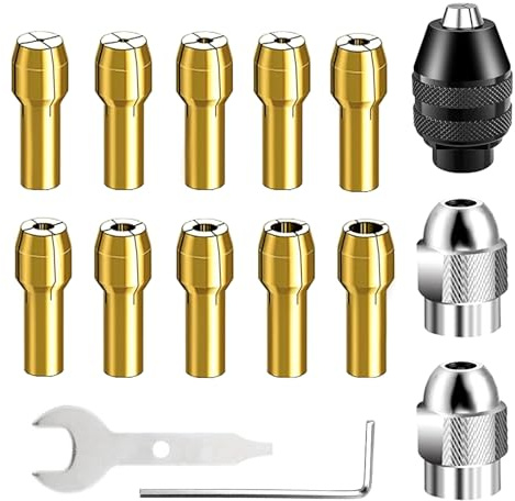 15 Piezas Portabrocas Compatible con Dremel 4486 Portabrocas para Herramienta Rotativa 0,8 a 3,2 mm Mandril de Latón con Llave Inglesa y Tuercas de Metal Mini Portabrocas para Multiherramientas