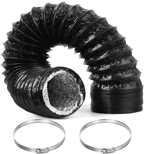 Flexible Ventilation Duct, 4 Inch Aluminium PVC Ventilation Ducting Hose, for Universal Tumble Dryer Vent Hoses, Cooker Hood Ducting, Extractor Fan, with 2 Hose Clamps(100mm x 2.5m, Black)