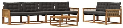 vidaXL Outdoor-Sofagarnitur mit Kissen 7 pcs Natürlich und Schwarz, Garten, modernes Outdoor-Sofa, Terrassen-Lounge-Set, Bequeme Sitzmöbel für gemütliche Abende