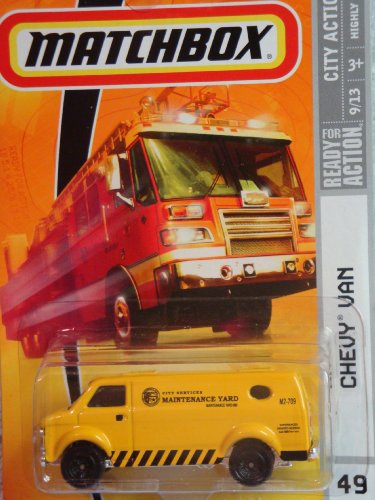 Matchbox City Action Series Chevy Van Maintenance Yard Orange 'n Black - Black Wheel #49 Detailed Diecast Scale 1/64 Collector