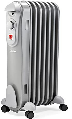 Schallen 1500W 7 Fin Portable Electric Slim Oil Filled Radiator Heater with Adjustable Temperature Thermostat, 3 Heat Settings & Safety Cut Off | 1.5Kw GREY