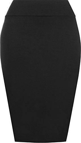 WearAll Womens Plain Bodycon Pencil High Waisted Ladies Stretch Midi Skirt - Black - 12/14