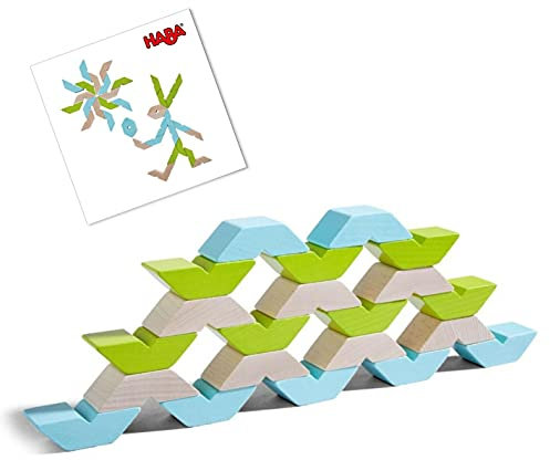 HABA 305458 - 3D-Legespiel Varius, 21 Holzbausteine in 3 Farben zum Legen und Stapeln, mit Vorlagen zum Nachbauen, Spielzeug ab 3 Jahren