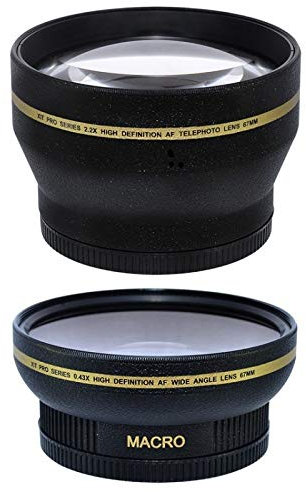 Kit 67MM Téléobjectif Telephoto Pro Series 2.2x HD + Objectif Grand Angle 0,43x avec Fixation Macro Inclut Housse et Couvercles d'objectif Pour NIKON DSLR D3200 D3100 D3300 D3000 D5000 D5200 D5300 D5100 OBJECTIF LENS 18-105, CANON DSLR EOS REBEL T3i T2i T4i T5i 550D 600D 700D 650D OBJECTIF LENS 18-135