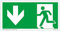 Plaque de Issue der Secours | Sortie de Secours | extra-longue luminescence | PVC autocollant 297x148mm | selon ISO 7010 | Flèche gauche vers le bas | Chemin de fuite | Dreifke® extra 160