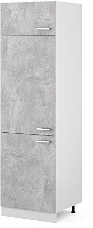 Vicco Kühlumbauschrank R-Line, Hochschrank für die Küche, Beton/Weiß, 60 cm