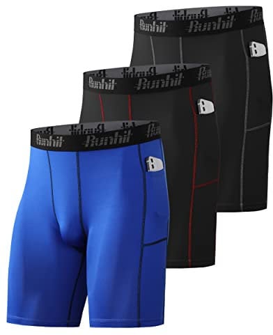 Runhit Lot de 3 Short Compression Homme avec Poche Boxer Sport Fitness Short Running Homme pour Cycliste Basketball Foot Tennis Rugby XXL