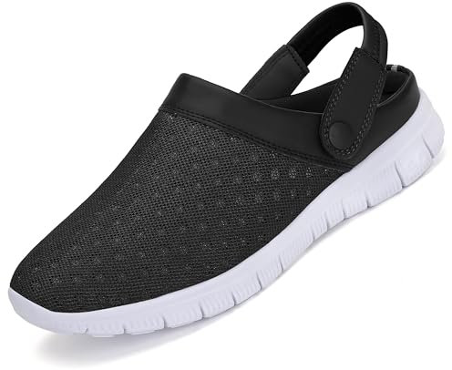 SAGUARO Sommer Herren Damen Clogs Hausschuhe Outdoor Atmungsaktiv Garten Schuhe Mesh Sommersandalen Schwarz Gr.39