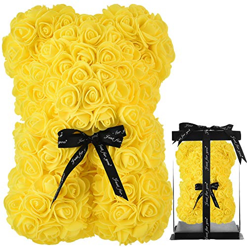 Orsacchiotto rosa orso rosa orsetto fiori rosa orsacchiotto,regali per mamma donne regali per ragazze adolescenti regali per madri anniversario compleanno san valentino- orso rosa con scatola (giallo)