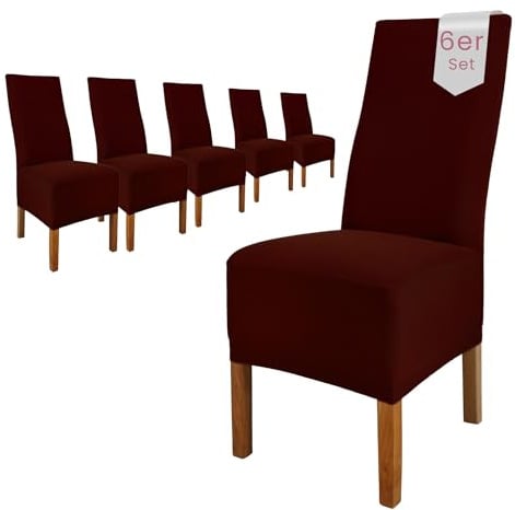 Scheffler Home Stuhlhussen 6er Set Braun Jersey Baumwolle Emma | Waschbare Stuhlbezüge, Stretch Chair Cover für Hochlehner, Polsterstühle und Esszimmerstühle, Öko-Tex zertifiziert
