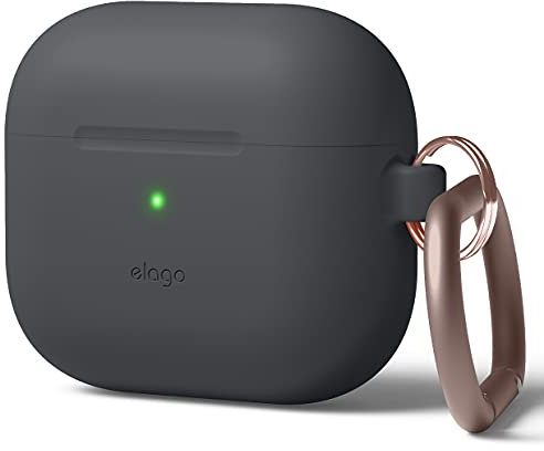 elago Silikon Hülle mit Karabiner Kompatibel mit AirPods 3 Case Cover - Hochwertiges Silikon, Unterstützt Kabelloses Laden, Stoßfester Schutz, Rundumschutz (Dunkelgrau)