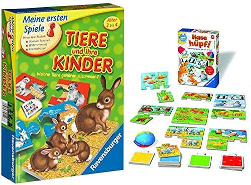 Ravensburger Tiere und ihre Kinder - Kinderspiel, Tierwelt kennenlernen & Hase hüpf! - Bewegungsspiel für die Kleinen - Spiel für Kinder ab 2 Jahren