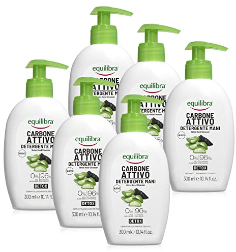 Equilibra Carbone Attivo Detergente Mani Detox, Confezione da 6 Pezzi (6 x 300 ml)
