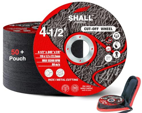 SHALL 50er-Pack Trennscheiben ,115 x 1.2 x 22.2 mm, Trennscheibe mit Tasche für Winkelschleifer, 4,5-Zoll-Schnelltrennscheibe aus Metall und Edelstahl, Schleifscheibe für allgemeine Metallzerspanung