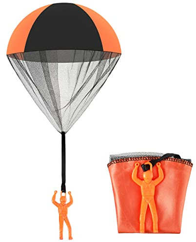 Skylety Fallschirm Handwurf Spielzeug, Orange, Schwarz | Soldaten Handwurf Armee Männer Spielzeug Verwicklungsfreies Outdoor Fliegendes Spielzeug für Jungen und Mädchen