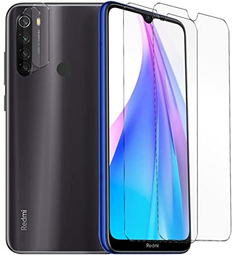 Verco Cristal blindado para Xiaomi Redmi Note 8T Protector de pantalla, [Juego ahorro 4 en 1, 2 protectores de pantalla, 2 protectores de cámara] Protector de pantalla para Redmi Note 8T