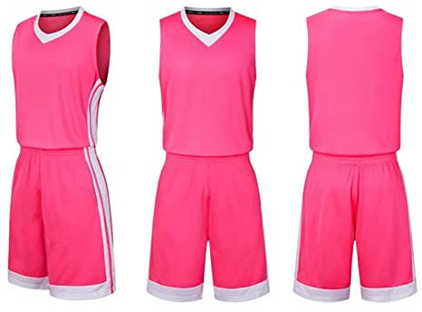 Basketball Trikot Für Kinder Herren Basketball Trikots Set Mesh Weste Shirt + Sommershorts?Junge/Erwachsene (Pink,XS)