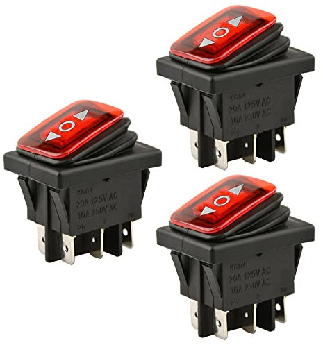 ETOPARS 3 Pièces 12V 20A Interrupteur à Bascule Rond de Voiture Rouge LED Lumière Presse Bouton de Commutateur Verrouillage ON OFF ON 6 Broches 3 Positions Étanche Auto