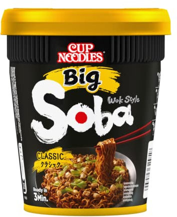 Nissin Cup Noodles Soba BIG – Classic, Einzelpack, Wok Style Instant-Nudeln japanischer Art mit Yakisoba-Sauce und Gemüse, schnell im Becher zubereitet, asiatisches Essen, große Portion (1 x 113 g)
