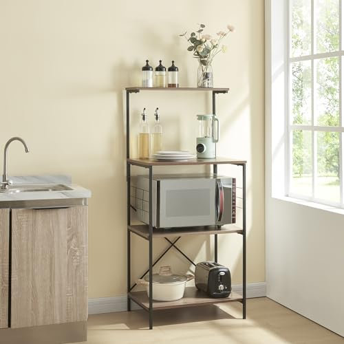 [en.casa] Scaffale da Cucina (AxLxP) 133 x 60 x 42 cm Mobile da Terra con 4 Ripiani Scaffale Porta Microonde Portautensili - Nero/Effetto Noce