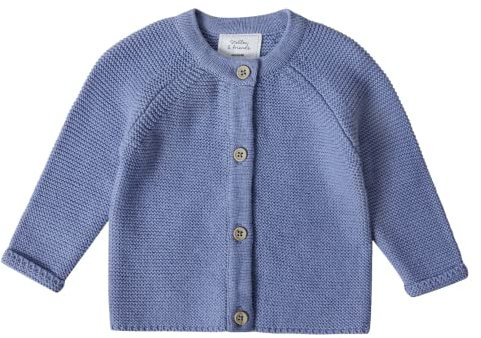 Stellou & friends Cardigan per neonati e bambini con bottoni effetto legno, abbigliamento di alta qualità in 100% cotone, perfetto per autunno e inverno, certificato Oeko-TEX, Lilla, 50/56 cm
