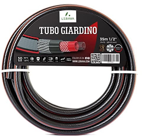 LERAVA® Gartenschlauch - 35 m x 1/2 Zoll (Ø12,5 mm) - Superflexibler Gartenschlauch mit innovativem Anti-TWIST - 6-lagiges Wasserrohr - 30 bar